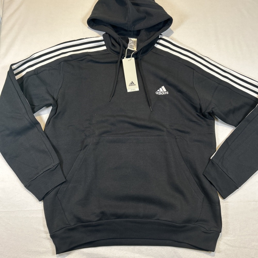 adidas Essentials Fleece 3 Stripes Long Sleeve Hoodie Mens Large IB4028 Black - Picture 2 of 10